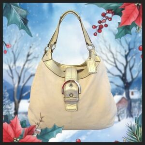 Coach F17092 Soho Ivory White & Gold Leather Hobo Shoulder Bag Purse
